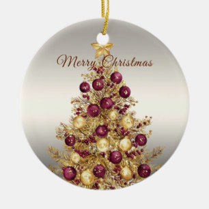 Gold Burgundy Christmas Tree Holiday Ceramic Tree Decoration