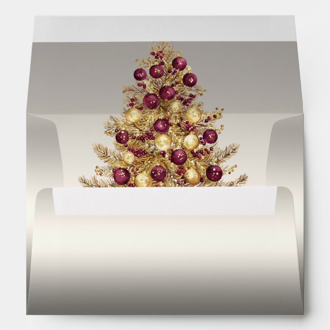 Gold Burgundy Christmas Tree Holiday Envelope (Back (Bottom))