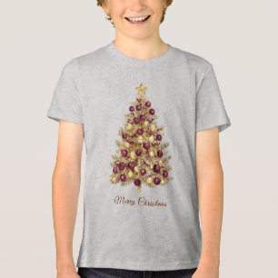Gold Burgundy Christmas Tree Holiday Tri-Blend Shirt