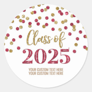 Gold Burgundy Confetti Graduation 2025 Classic Round Sticker