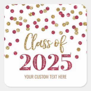 Gold Burgundy Confetti Graduation 2025 Square Sticker