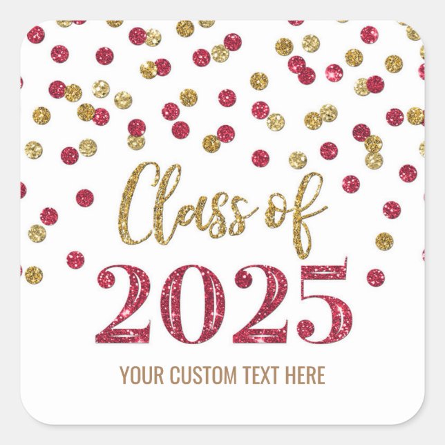 Gold Burgundy Confetti Graduation 2025  Square Sticker (Front)