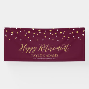 Gold & Burgundy Confetti Happy Retirement Party Banner