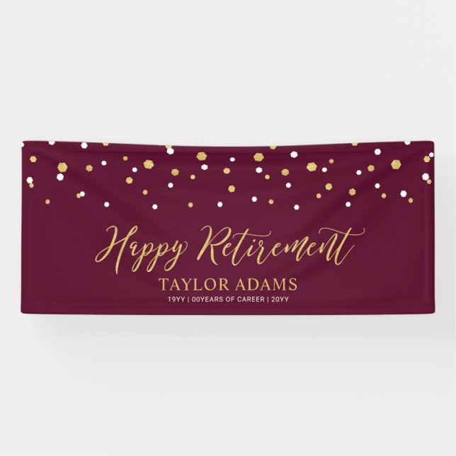 Gold & Burgundy Confetti | Happy Retirement Party Banner (Horizontal)