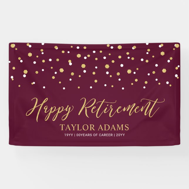 Gold & Burgundy Confetti | Happy Retirement Party Banner (Horizontal)