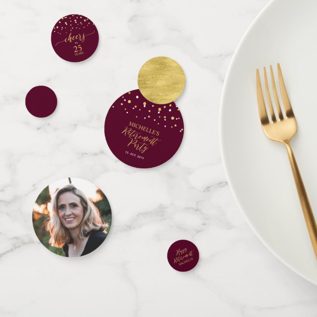 Gold & Burgundy Confetti Modern Retirement Party (Group)
