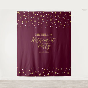 Gold & Burgundy Confetti Retirement Party Backdrop Tapestry
