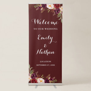 Gold Burgundy Confetti Wedding Welcome Sign