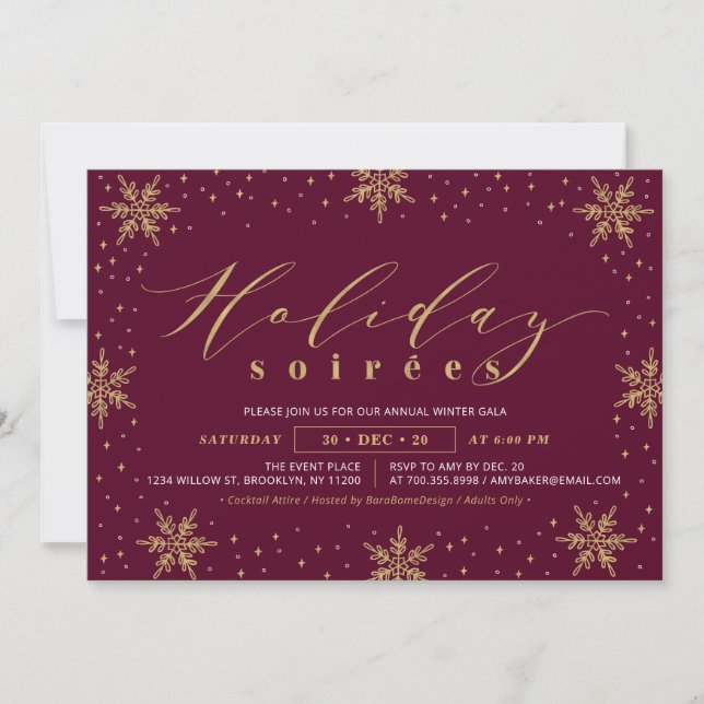 Gold & Burgundy Corporate Holiday Soiree Party Invitation (Front)