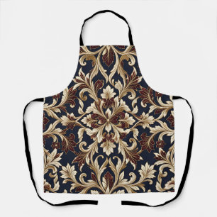 Gold Burgundy Damask Pattern Ornate Baroque Apron