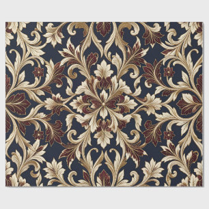 Gold Burgundy Damask Pattern Ornate Baroque Wrapping Paper
