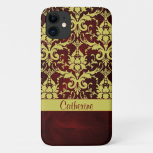 Gold Burgundy Damask Personalised iPhone 11 Case