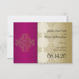 Gold Burgundy Damask Posh Wedding Save the Date