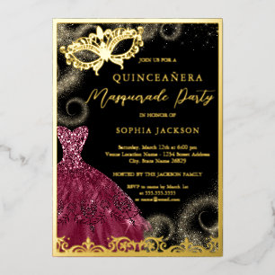 Gold Burgundy Dress Masquerade Party Quinceanera 