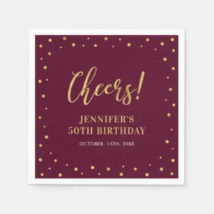Gold & Burgundy Elegant Adult Birthday Party Napkin