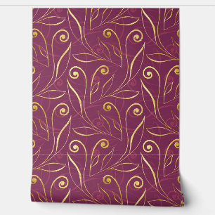    Gold & Burgundy Elegant Foliage & Swirls Classy Wallpaper