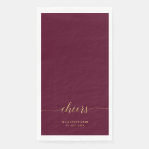 Gold & Burgundy Elegant Lettering Cheers Custom Napkin