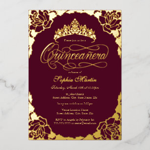 Gold Burgundy Elegant Script Quinceanera Birthday