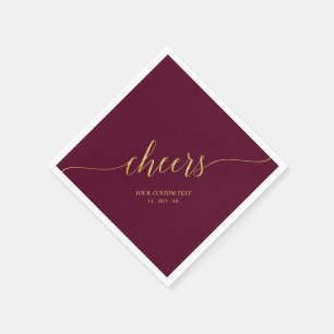 Gold & Burgundy Elegant Stylish Lettering Cheers Napkin