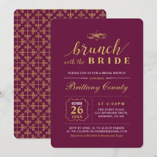 Gold & Burgundy   Elegant Wedding Bridal Brunch Invitation