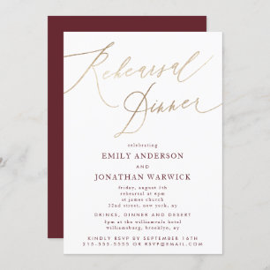 Gold & Burgundy Fall Calligraphy Wedding Rehearsal Invitation