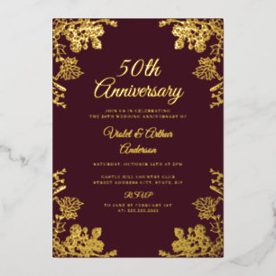 Gold Burgundy Floral 50th Wedding Anniversary