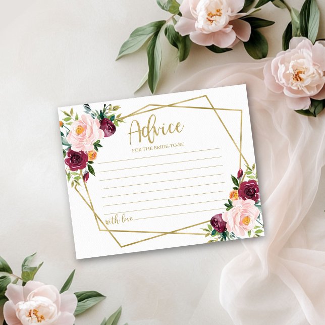 Gold Burgundy Floral Bridal Shower Advice Card (Creator Uploaded)