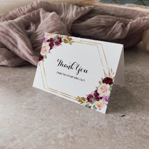 Gold Burgundy Floral Bridal Shower Thank You Card