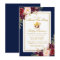 Gold Burgundy Floral Bridal Tea Party Blue Invite