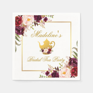 Gold Burgundy Floral Bridal Tea Party Napkin