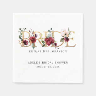 Gold Burgundy Floral BRIDE Bridal Shower Napkin