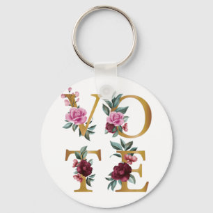 Gold Burgundy Floral Elegant Feminine Go Vote Key Ring