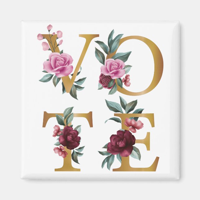 Gold Burgundy Floral Elegant Feminine Go Vote Magnet (Front)