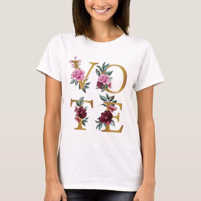 Gold Burgundy Floral Elegant Feminine Go Vote T-Shirt (Front)