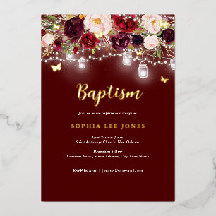 Gold Burgundy Floral Lights Baptism