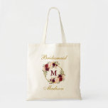 Gold Burgundy Floral Monogram Bridesmaid Tote Bag<br><div class="desc">Watercolor Burgundy Floral Gold Monogram Bridesmaid Tote Bag</div>