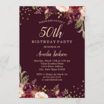 Gold Burgundy floral Sparkle 50th Birthday Party Invitation<br><div class="desc">More pretty Floral Birthday Invitations in the Little Bayleigh Store!</div>