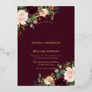 Gold Burgundy Floral Sparkle Wedding Real