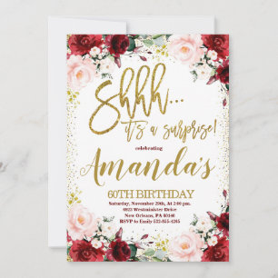 Gold & Burgundy Floral Surprise Birthday Party Invitation