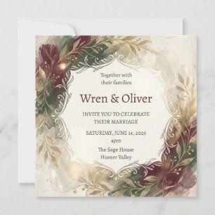 Gold Burgundy Floral Wedding Invitation
