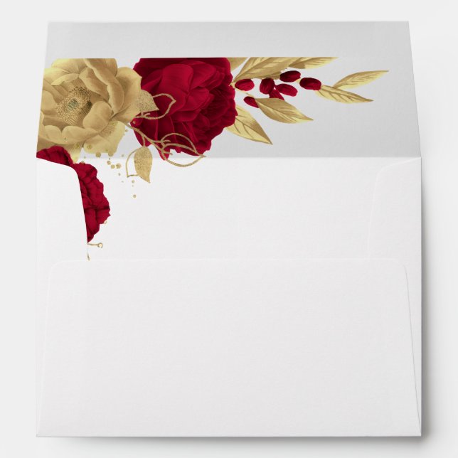 gold & burgundy flowers botanical wedding envelope (Back (Bottom))