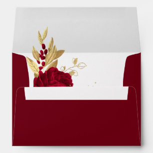 gold & burgundy flowers botanical wedding envelope