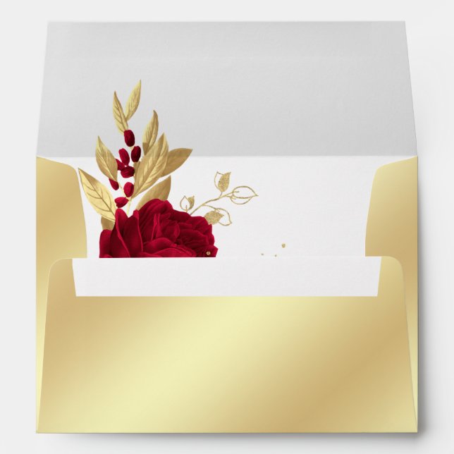 gold & burgundy flowers botanical wedding envelope (Back (Bottom))