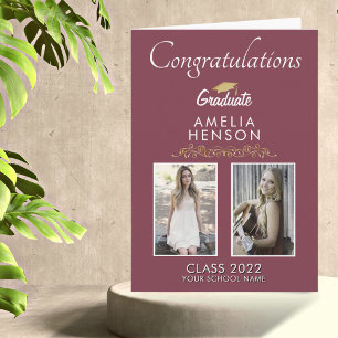 Gold Burgundy Graduate 2 Photo Graduation Card