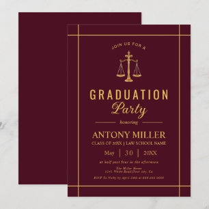 Gold burgundy Law school graduation Class Of 2026 Invitation