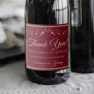 Gold & Burgundy Maroon Wedding Thank You Sparkling Wine Label
