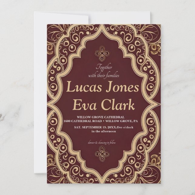 Gold Burgundy Mehendi Henna Indian Wedding Invitat Invitation (Front)