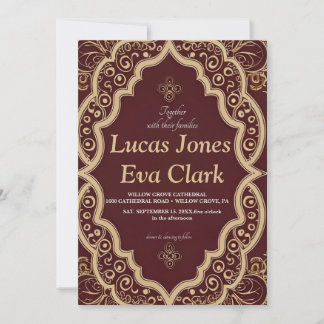 Gold Burgundy Mehendi Henna Indian Wedding Invitat Invitation