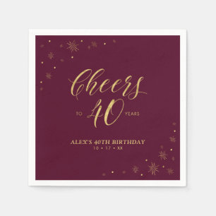 Gold & Burgundy Modern Cheers 40th Birthday Party Napkin