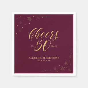 Gold & Burgundy Modern Cheers 50th Birthday Party Napkin
